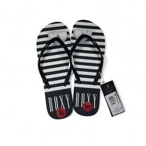 NWT Roxy Melon III flip flops in classic black & white striped print